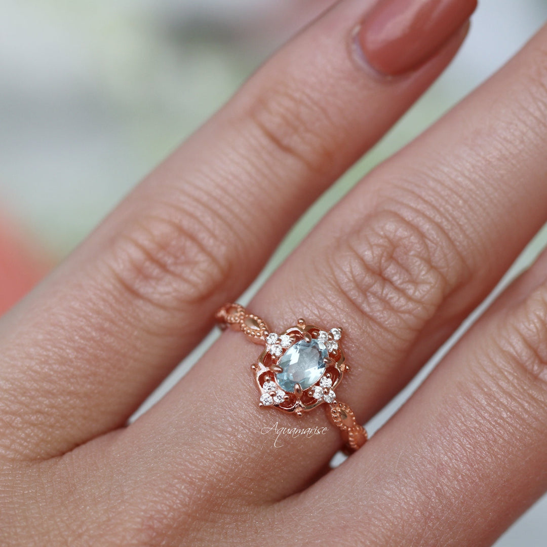 Claire Aquamarine Ring- 14K Rose Gold Vermeil