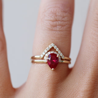 Petite Chevron Natural Diamond or Moissanite Wedding Band in 14K Solid Yellow Gold