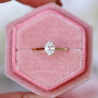 Oval Moissanite Solitaire Ring in Solid 14K Yellow Gold