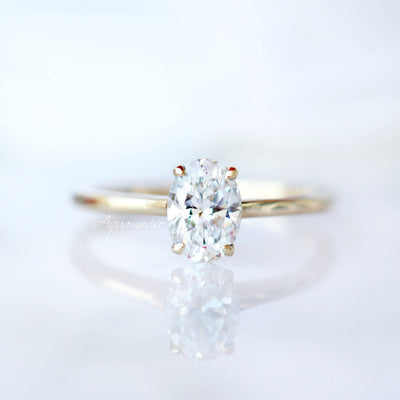 1CT Solitaire Moissanite Engagement Ring- 14K Solid Yellow Gold Diamond Ring