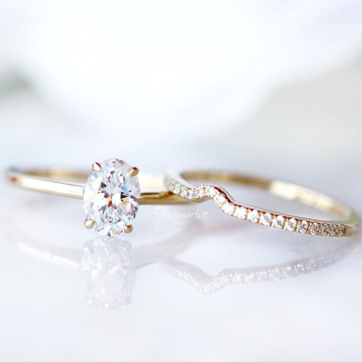 1CT Solitaire Moissanite Engagement Ring Set- 14K Solid Yellow Gold