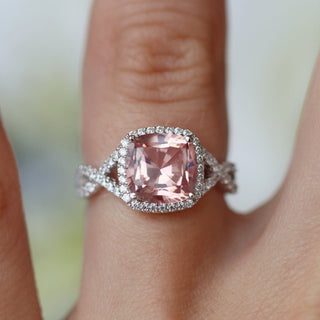 Flair Cushion Cut Morganite Twisted Engagement Ring in Sterling Silver