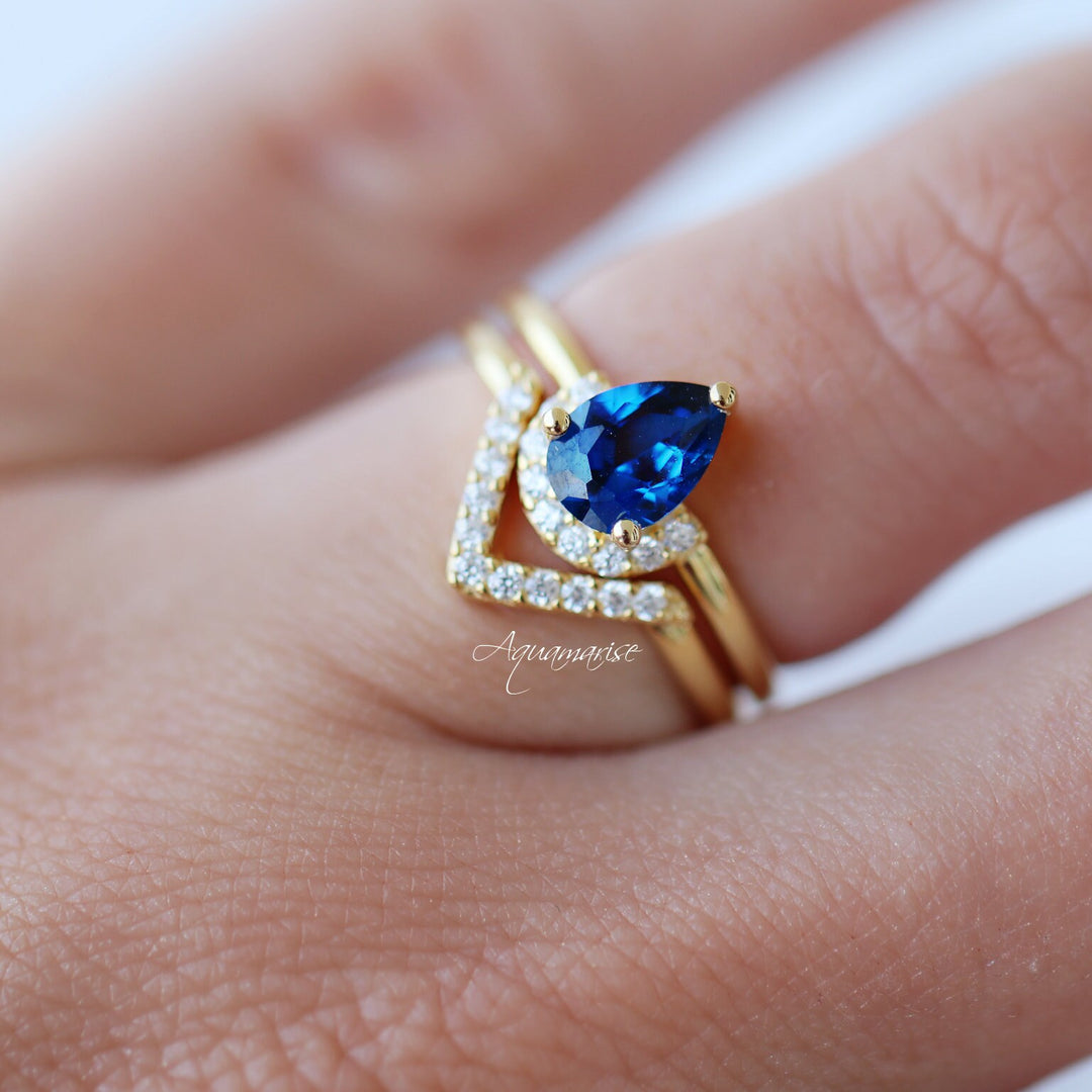 Aria Sapphire Ring Set- 14K Yellow Gold Vermeil