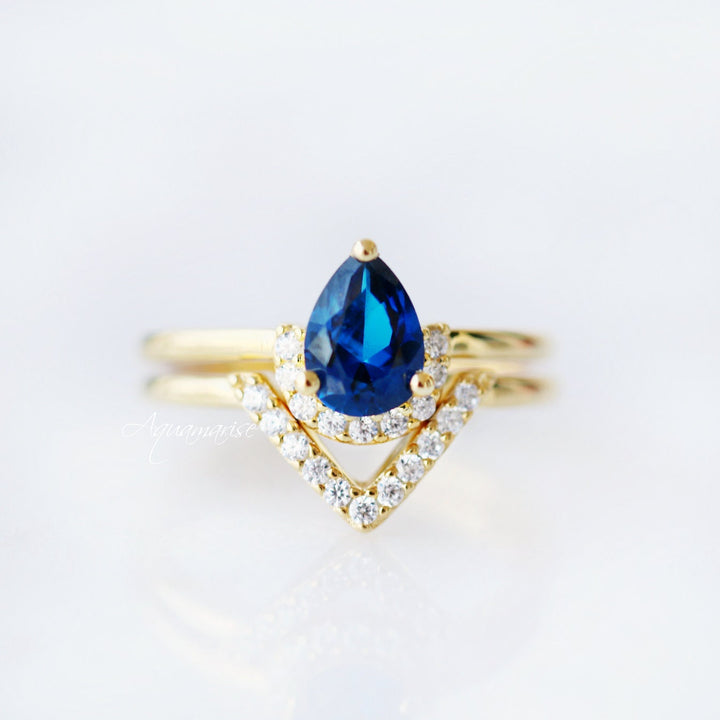 Aria Sapphire Ring Set- 14K Yellow Gold Vermeil