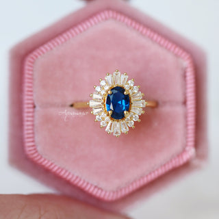 Victoria Blue Sapphire Engagement Ring in 14K Solid Yellow Gold