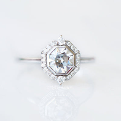 Octavia Asscher Moissanite Engagement Ring- 14K White Gold Ring