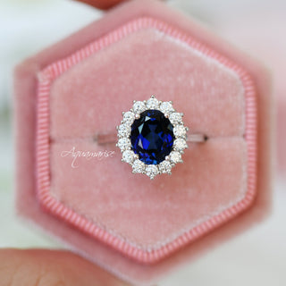 Iconic Princess Diana Blue Sapphire Ring in Sterling Silver