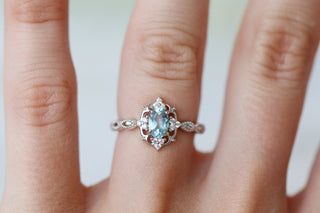 Vintage Aquamarine Engagement Ring in 14K White Gold