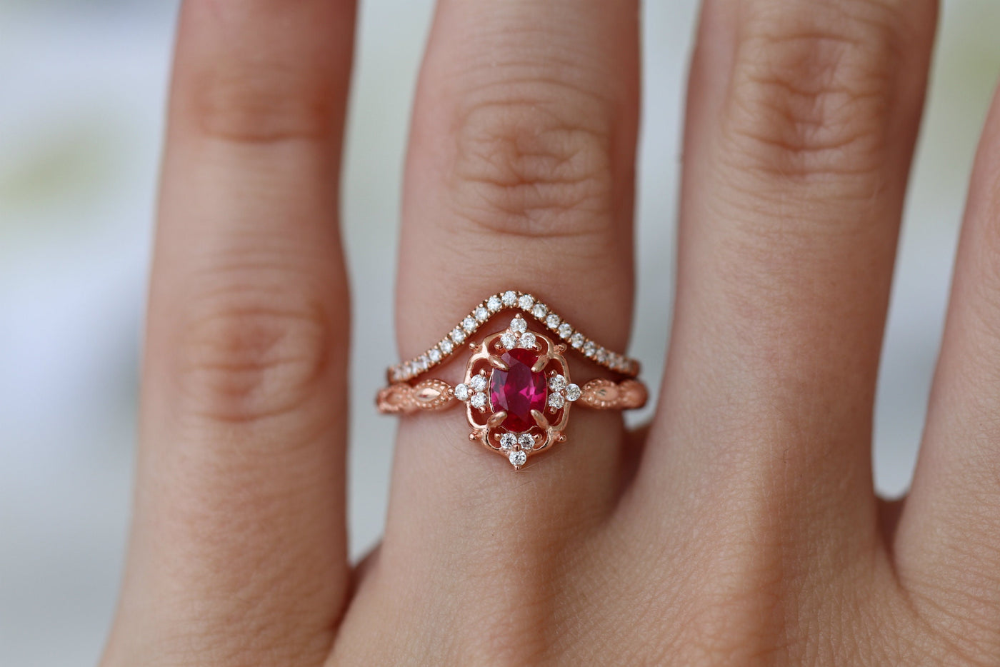 Claire Vintage Ruby Engagement Ring- 14K Solid Rose Gold