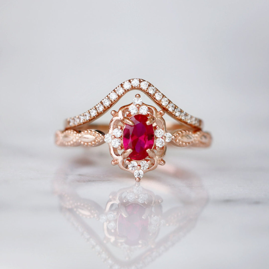 Claire Vintage Ruby Engagement Ring- 14K Solid Rose Gold