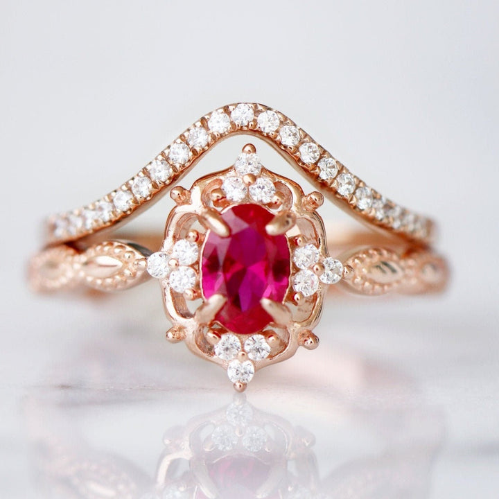 Claire Vintage Ruby Engagement Ring- 14K Solid Rose Gold