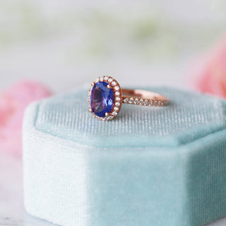 Iris Oval Tanzanite Engagement Ring in 14K Solid Rose Gold