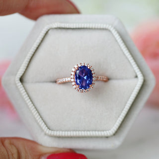 Iris Oval Tanzanite Engagement Ring in 14K Solid Rose Gold