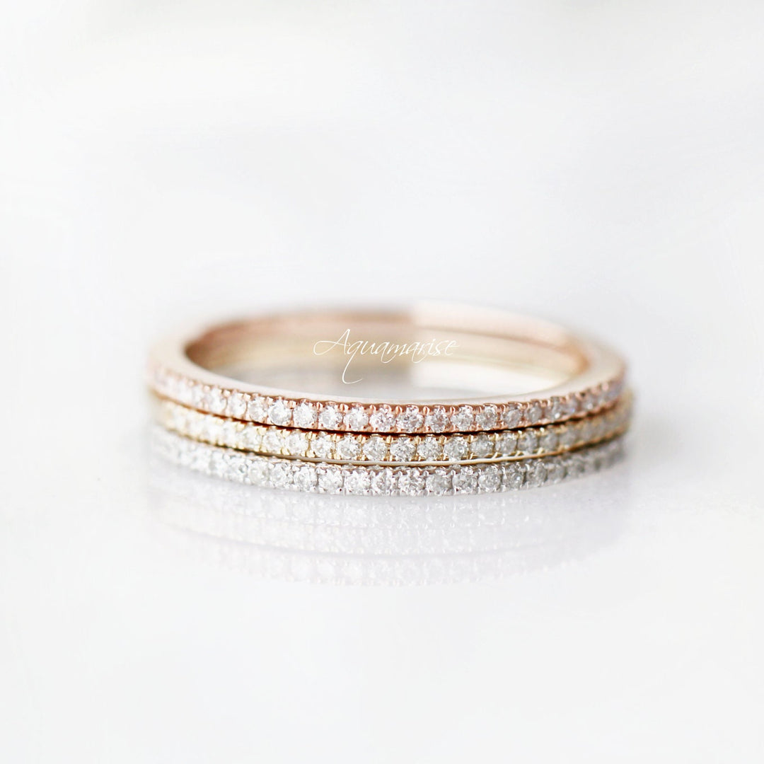 1.5MM Petite Half Eternity Wedding Band- 10K/ 14K/ 18K Solid Rose Gold