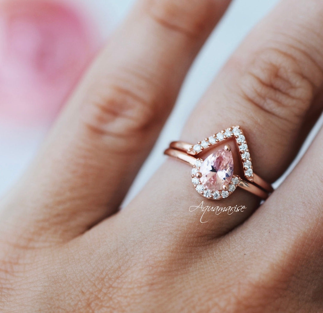 Aria Morganite Ring Set- 14K Rose Gold Vermeil