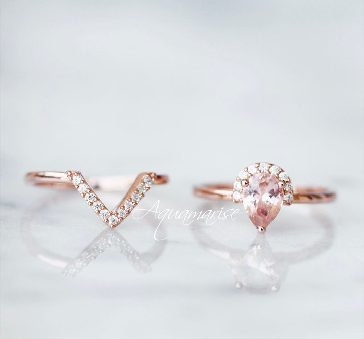 Aria Morganite Ring Set- 14K Rose Gold Vermeil