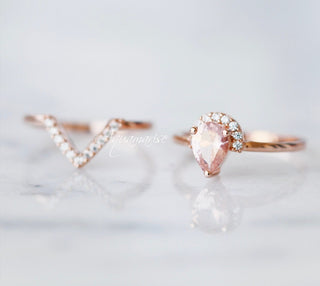 Aria Morganite Ring Set- 14K Rose Gold Vermeil