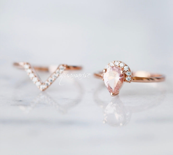 Aria Morganite Ring Set- 14K Rose Gold Vermeil