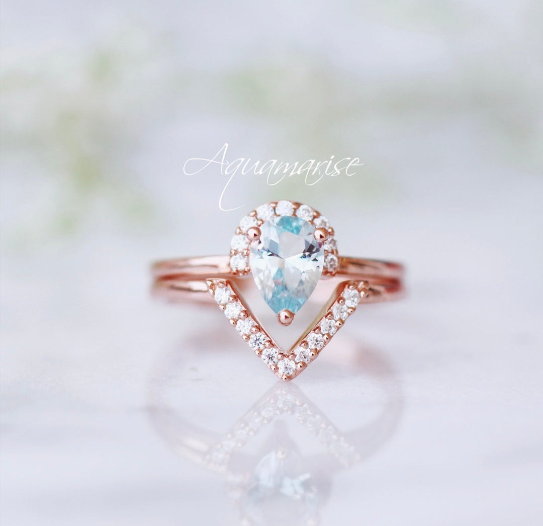 Aria Aquamarine Ring Set- 14K Rose Gold Vermeil