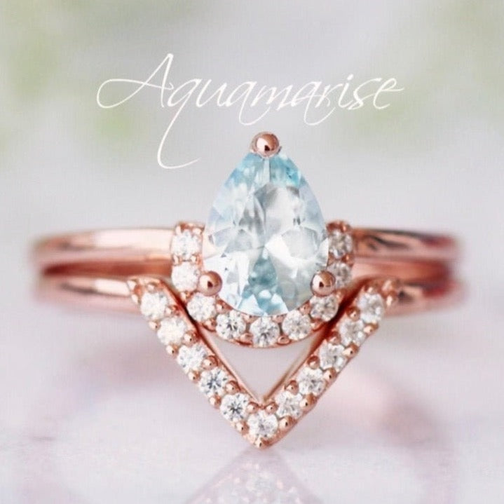 Aria Aquamarine Ring Set- 14K Rose Gold Vermeil