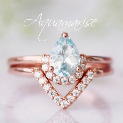 Aria Aquamarine Ring Set- 14K Rose Gold Vermeil