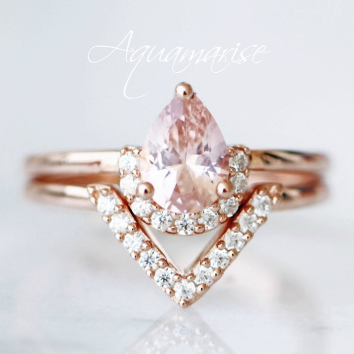 Aria Morganite Ring Set- 14K Rose Gold Vermeil