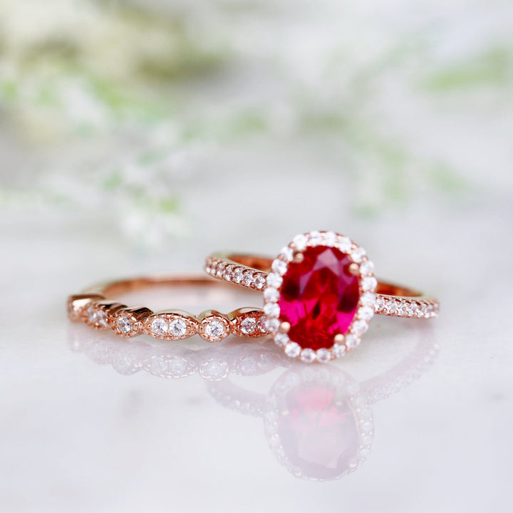 Iris Ruby Ring- 14K Rose Gold Vermeil