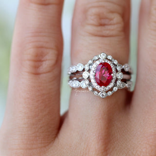 Valentina Art Deco Lab-Grown Ruby Engagement Ring in 14K White Gold