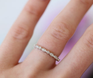 Vintage Simulated Diamond Wedding Band in Sterling Silver by Aquamarise, featuring an Art Deco milgrain design for a timeless, elegant look in Sterling Silver Rings and Women’s Wedding Bands collections.