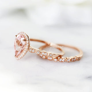 Teardrop Natural Morganite Engagement Ring in 14K Solid Rose Gold