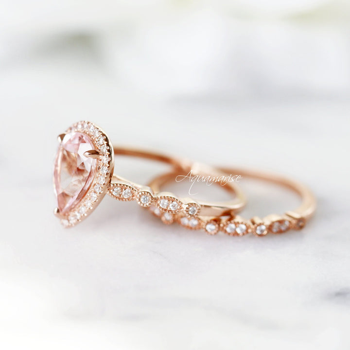 Luxe Teardrop Morganite Engagement Ring- 14K Solid Rose Gold