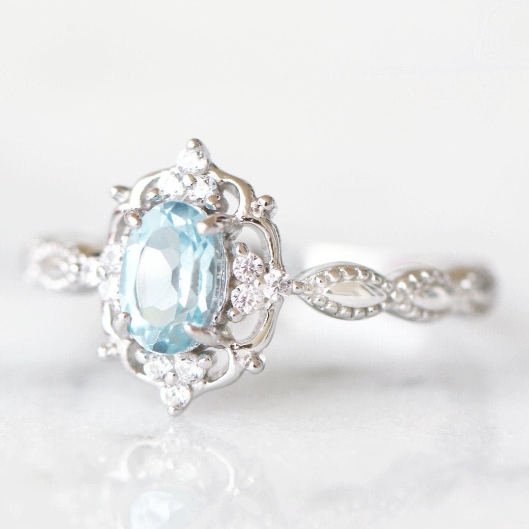 Claire Aquamarine Ring- Sterling Silver