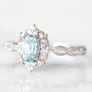 Vintage Aquamarine Engagement Ring in 14K White Gold