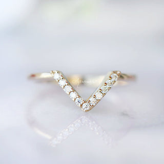 Petite Chevron Natural Diamond or Moissanite Wedding Band in 14K Solid Yellow Gold