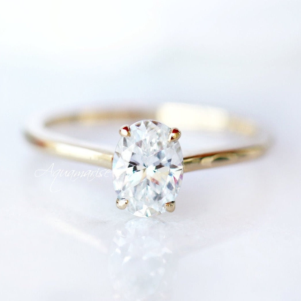 1CT Solitaire Moissanite Engagement Ring- 14K Solid Yellow Gold Diamond Ring