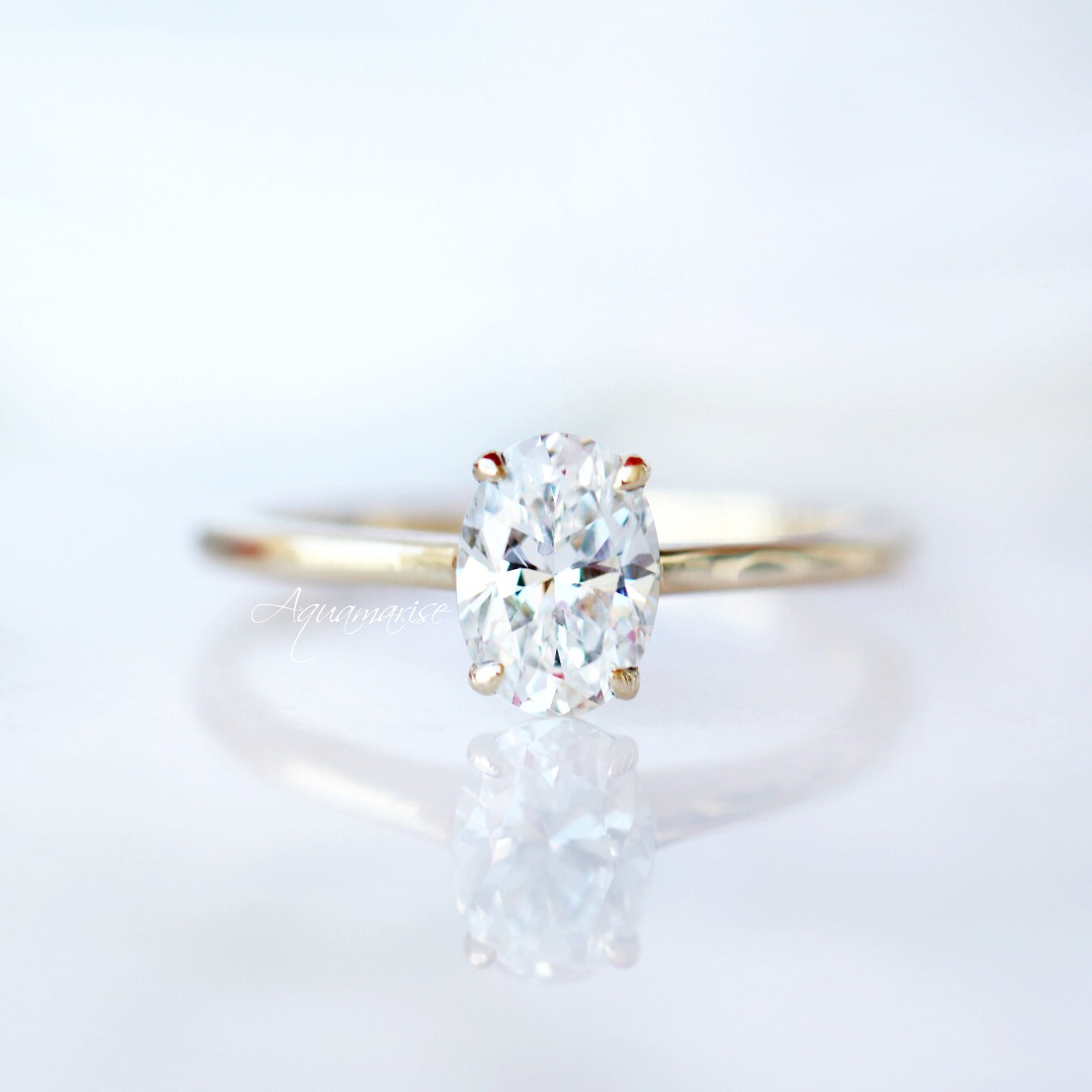1CT Solitaire Moissanite Engagement Ring Set- 14K Solid Yellow Gold