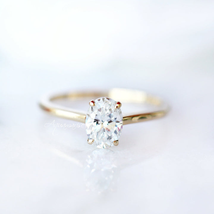 1CT Solitaire Moissanite Engagement Ring Set- 14K Solid Yellow Gold