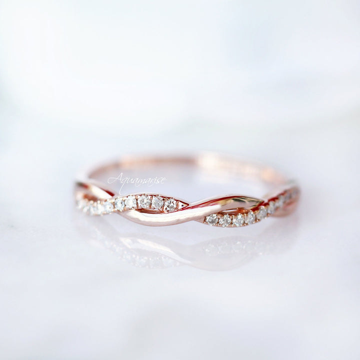 Petite Twisted Vine Diamond Wedding Band- 10K 14K 18K Solid Rose Gold