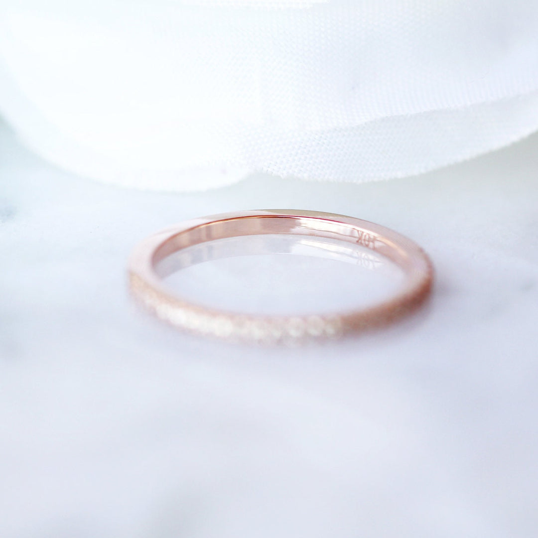 1.5MM Petite Half Eternity Wedding Band- 10K/ 14K/ 18K Solid Rose Gold