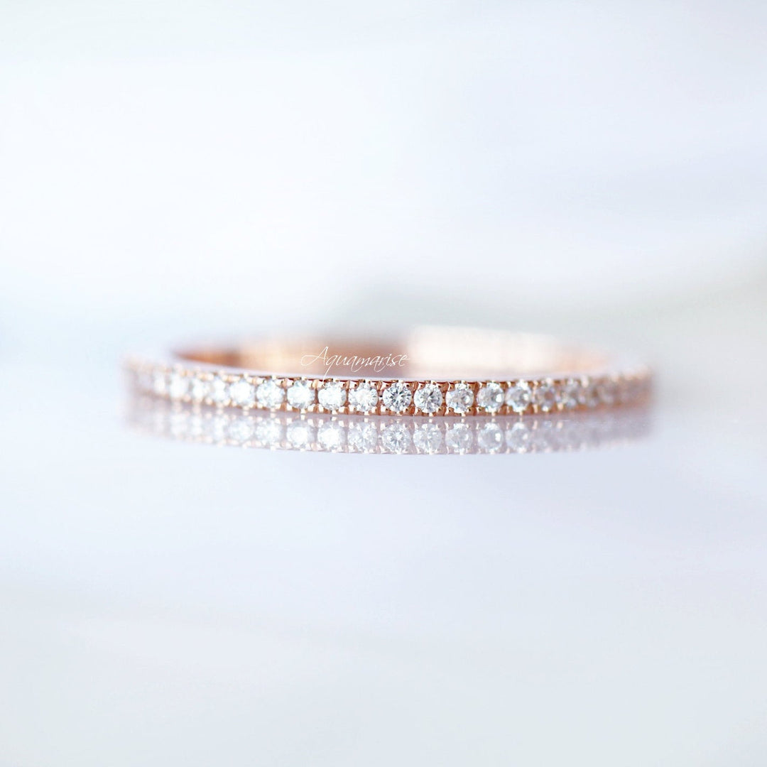 1.5MM Petite Half Eternity Wedding Band- 10K/ 14K/ 18K Solid Rose Gold