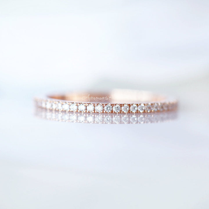 1.5MM Petite Half Eternity Wedding Band- 10K/ 14K/ 18K Solid Rose Gold