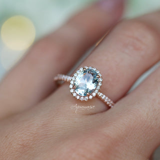 Iris Oval Aquamarine Engagement Ring in 14K Solid Rose Gold
