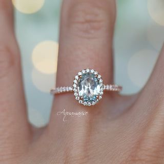 Iris Oval Aquamarine Engagement Ring in 14K Solid Rose Gold