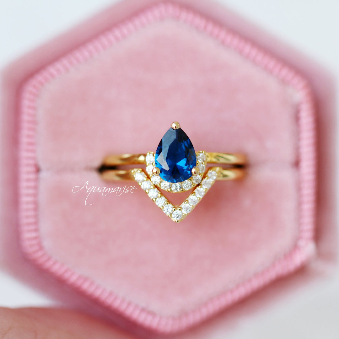 Aria Sapphire Ring Set- 14K Yellow Gold Vermeil