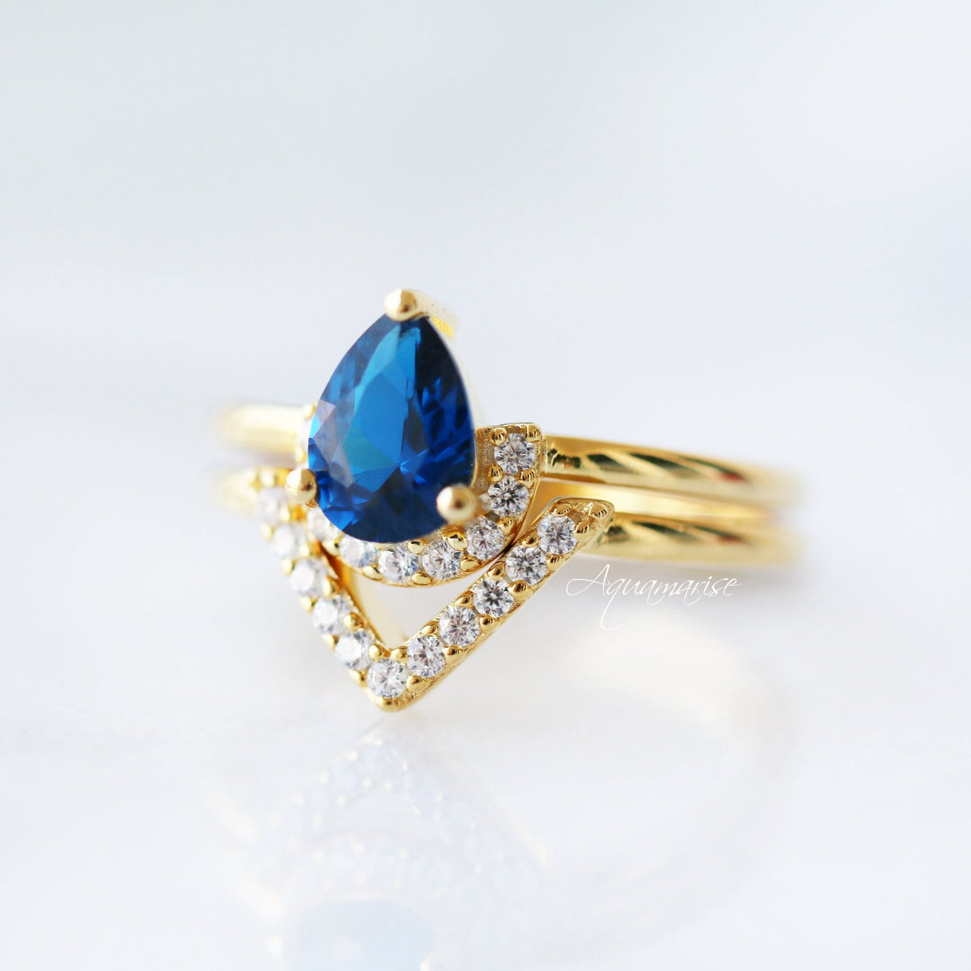 Aria Sapphire Ring Set- 14K Yellow Gold Vermeil