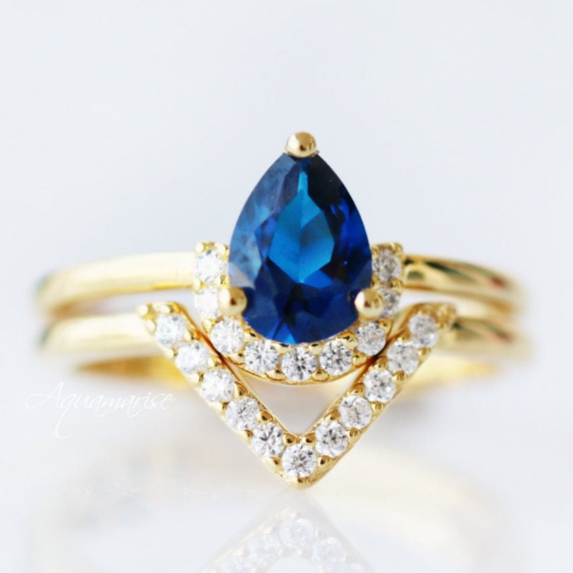 Aria Sapphire Ring Set- 14K Yellow Gold Vermeil