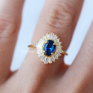 Victoria Blue Sapphire Engagement Ring in 14K Solid Yellow Gold