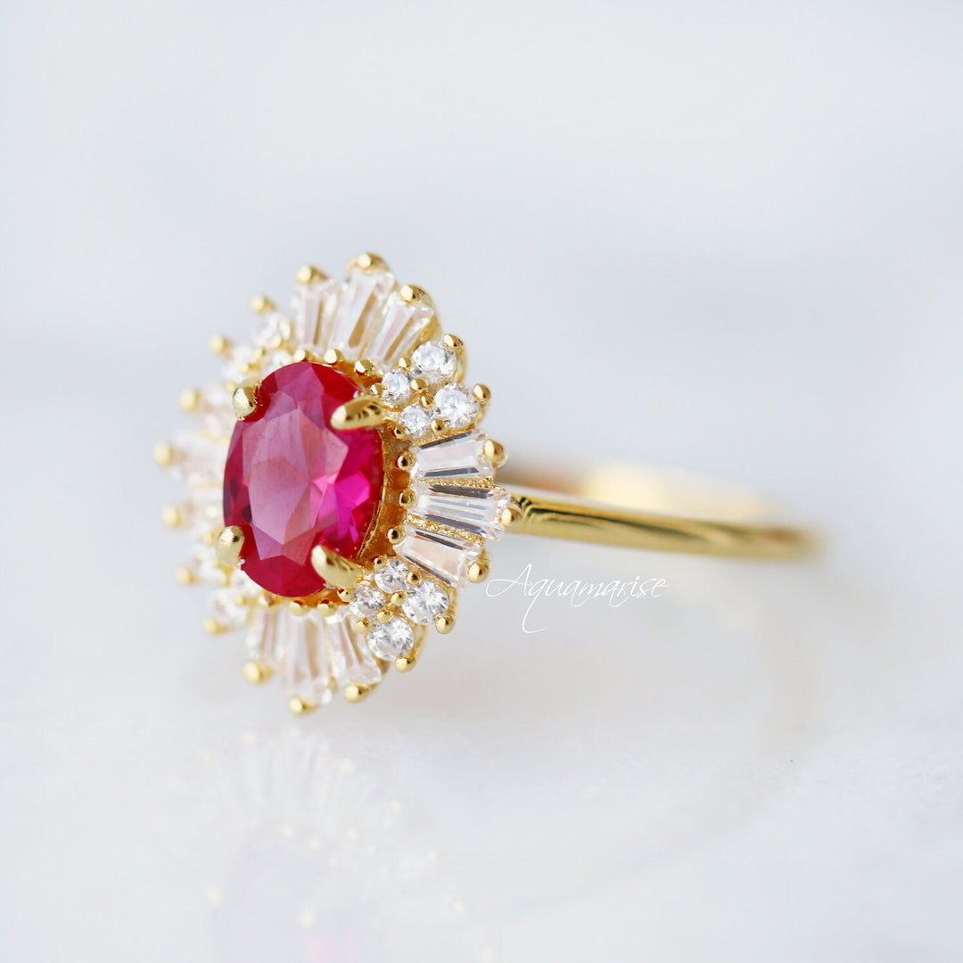 Victoria Ruby Ring- 14K Yellow Gold Vermeil