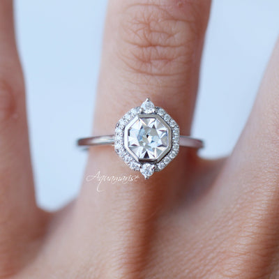 Octavia Asscher Moissanite Engagement Ring- 14K White Gold Ring