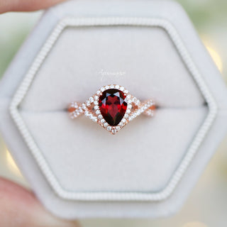 Flair Teardrop Natural Red Garnet Ring in 14K Rose Gold Vermeil